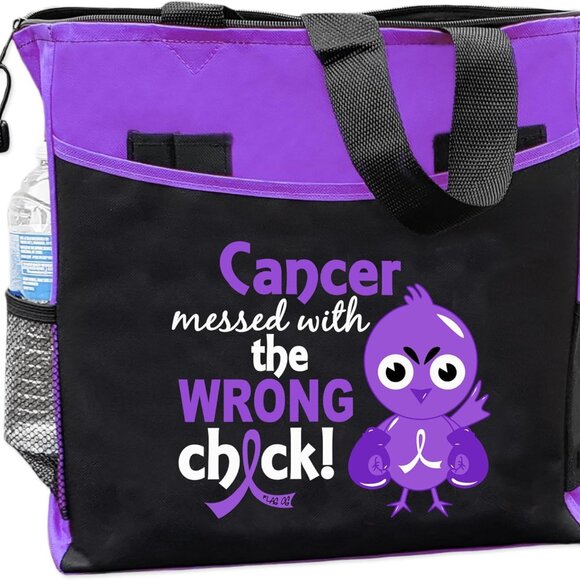 Cancer Awareness Tote Bag Womens Mesh Polyester Oversized Purple - Picture 1 of 11